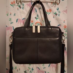 EUC Vintage Hobo International Black Leather Portfolio Satchel Purse Bag